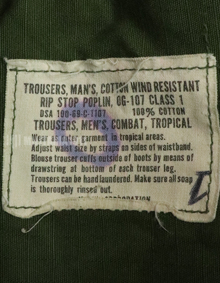 実物　後期型　リップストップ生地　ジャングルファティーグ　パンツ　M-L 裾紐なし　良いコンディション 1969年契約