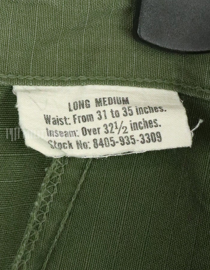 実物　後期型　リップストップ生地　ジャングルファティーグ　パンツ　M-L 裾紐なし　良いコンディション 1969年契約