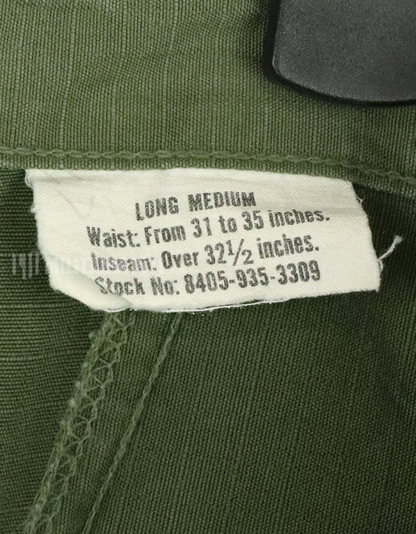 実物　後期型　リップストップ生地　ジャングルファティーグ　パンツ　M-L 裾紐なし　良いコンディション 1969年契約