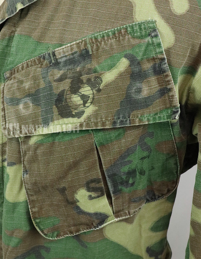 実物　アメリカ軍 USMC　製造年不明　ERDL　ジャングルファティーグジャケット 使用感あり　中古品 グリーンリーフ