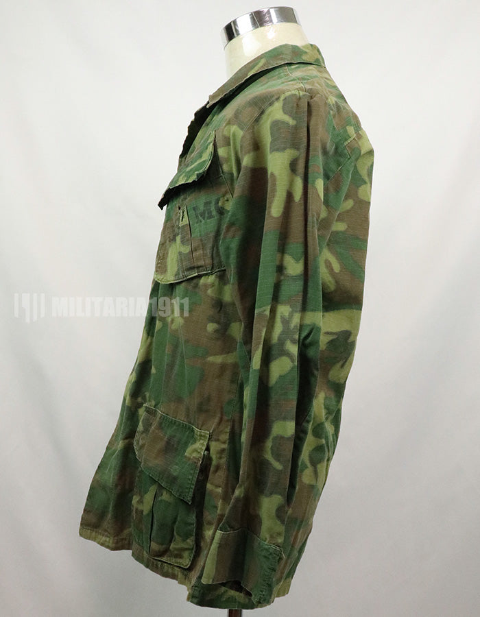 実物　アメリカ軍 USMC　1969年製　ERDL　ジャングルファティーグジャケット 使用感あり　中古品 グリーンリーフ