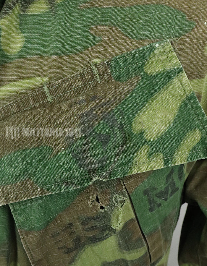 実物　アメリカ軍 USMC　1969年製　ERDL　ジャングルファティーグジャケット 使用感あり　中古品 グリーンリーフ