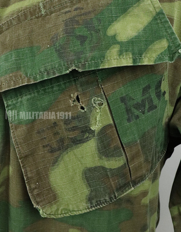 実物　アメリカ軍 USMC　1969年製　ERDL　ジャングルファティーグジャケット 使用感あり　中古品 グリーンリーフ