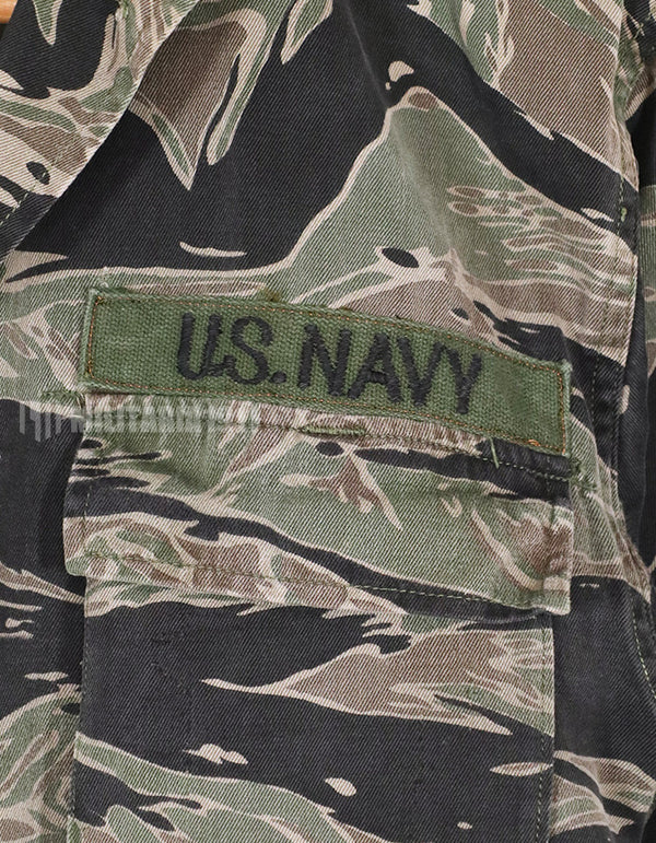 実物　シルバータイガーストライプ　シャツ　状態良い　USNパッチ付き　タイガーストライプ